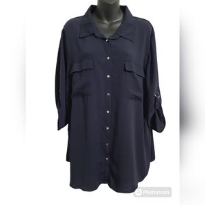 Women's Navy Button-Up Blouse